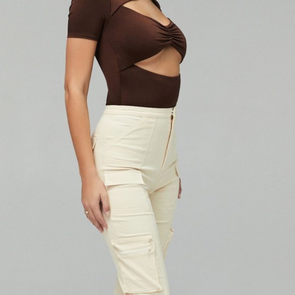 MISTRESS ROCKS BEST LIFE Cream Cargo Trousers - Picture 2 of 4